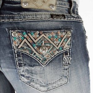 Turquoise & pink Miss Me boot stretch jeans BNWOT